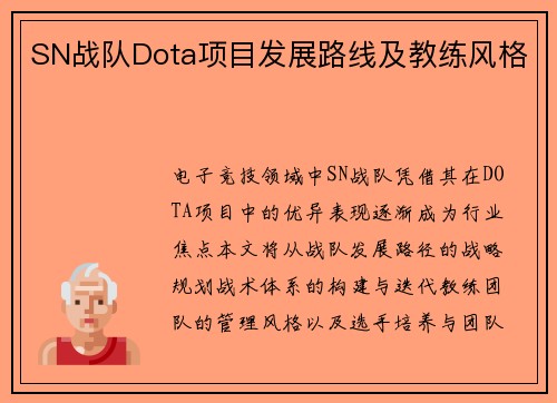 SN战队Dota项目发展路线及教练风格