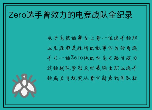 Zero选手曾效力的电竞战队全纪录